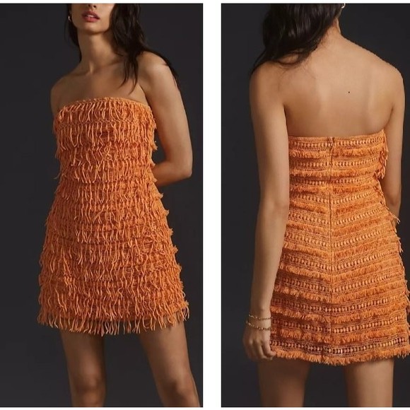 Anthropologie Dresses & Skirts - NWT Anthropologie Let me be orange fringed tube boho dress size M